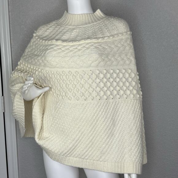 NWT Talbots Poncho Sweater Chunky Mockneck Cable Bobble Knit Ivory Size Small - Picture 3 of 7